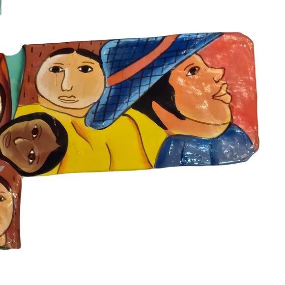 Vtg Handmade/painted Metal Christian People of the World Wall Hanging Folk art - Picture 4 of 7